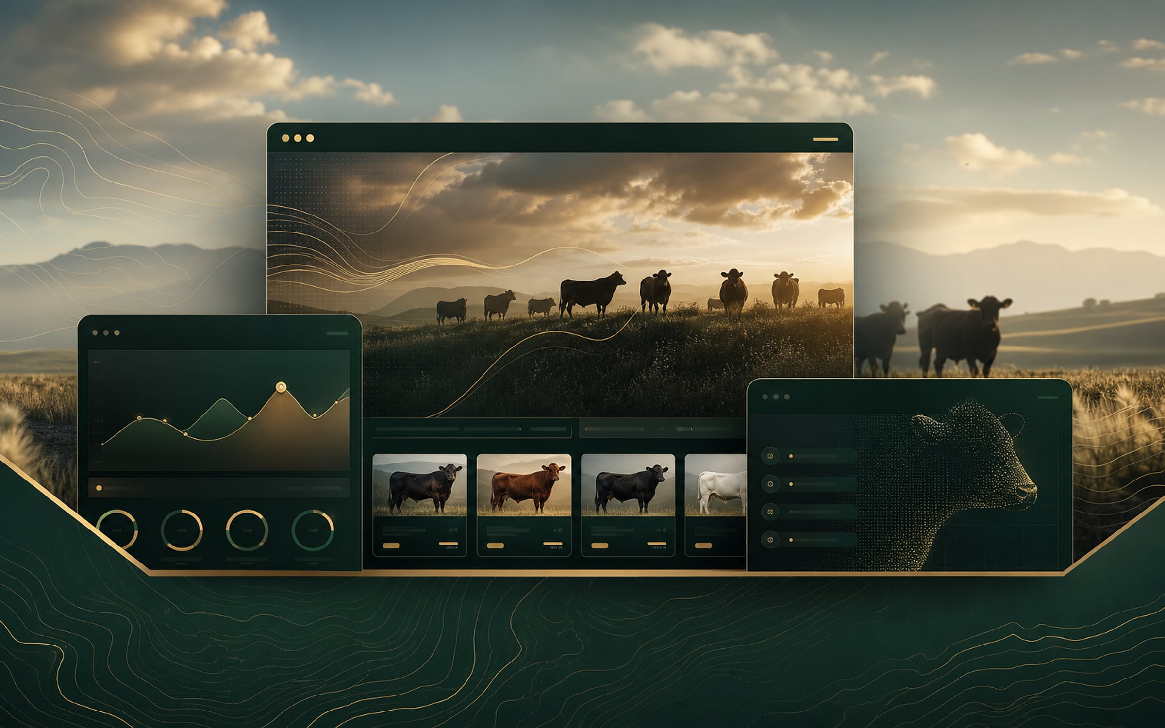 Prévia visual do modelo Agro Prime: agro de alto valor com horizonte rural e interface premium