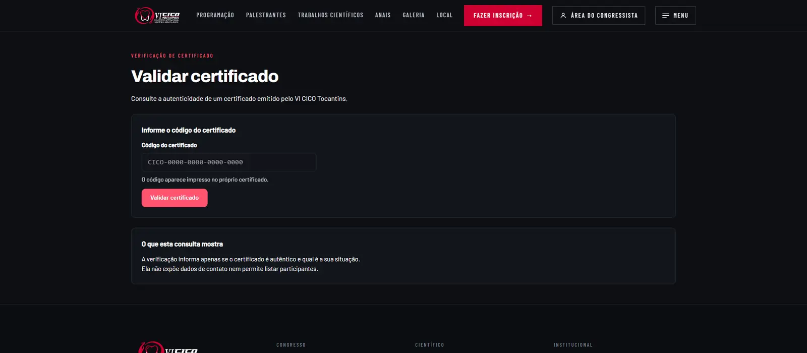 VI CICO · Certificação · somente área pública