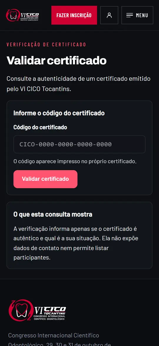 VI CICO · Certificação · somente área pública