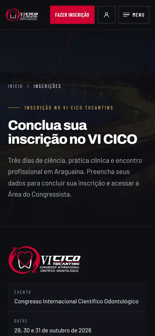 VI CICO · Inscrições · somente área pública